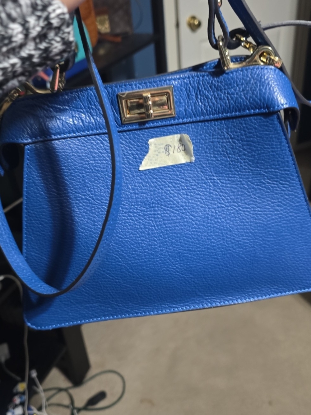 Blue Leather Top-Handle Satchel - 1